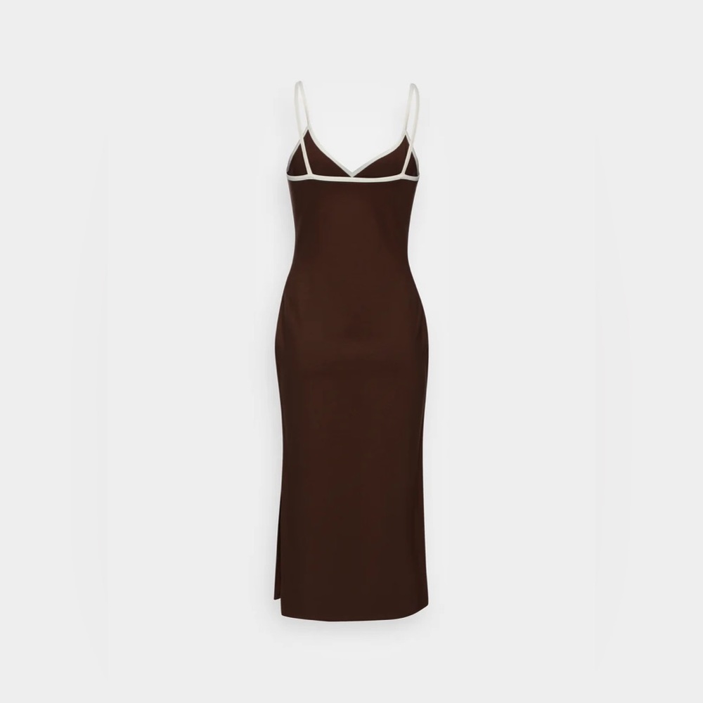 NWOT Abercrombie Notch Neck Brown Dress With White Piping And Slit - Picture 6 of 14